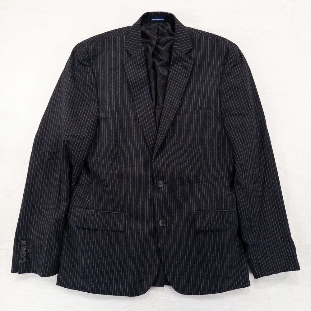 Stafford Mens Blazer 40R Charcoal Pinstripe Wool Slim Fit Two Button Sport Coat